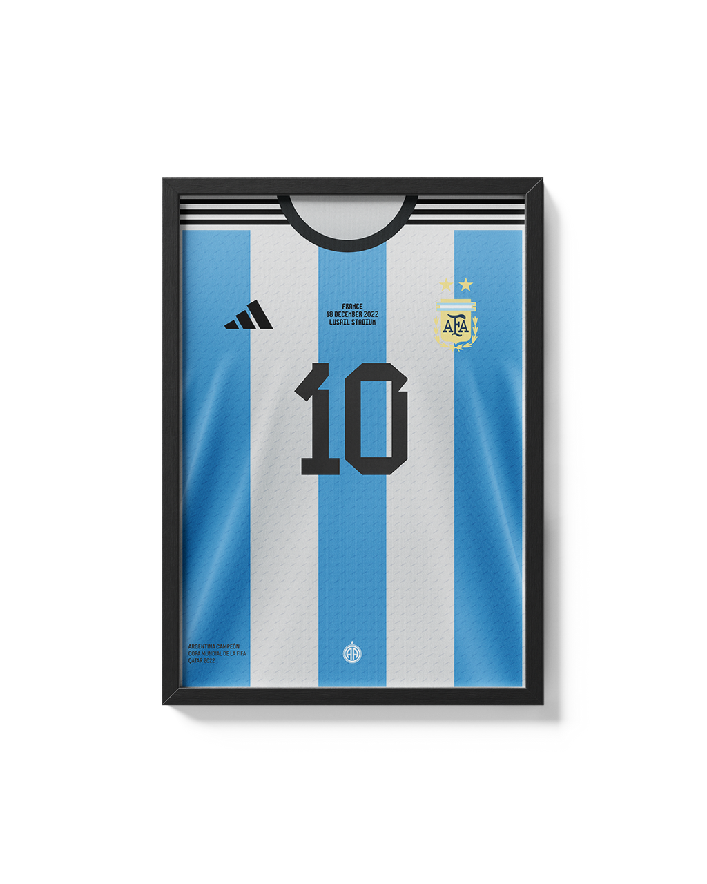 Cuadro Argentina 2022 camiseta campeón mundial Messi decoración futbolera