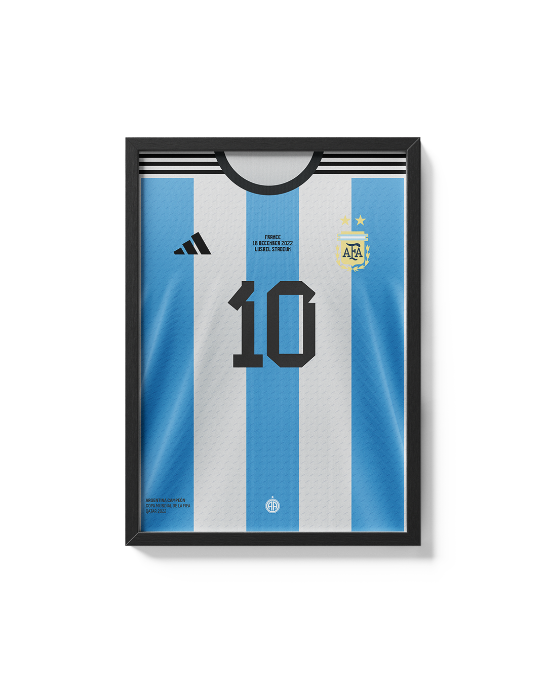 Cuadro Argentina 2022 camiseta campeón mundial Messi decoración futbolera