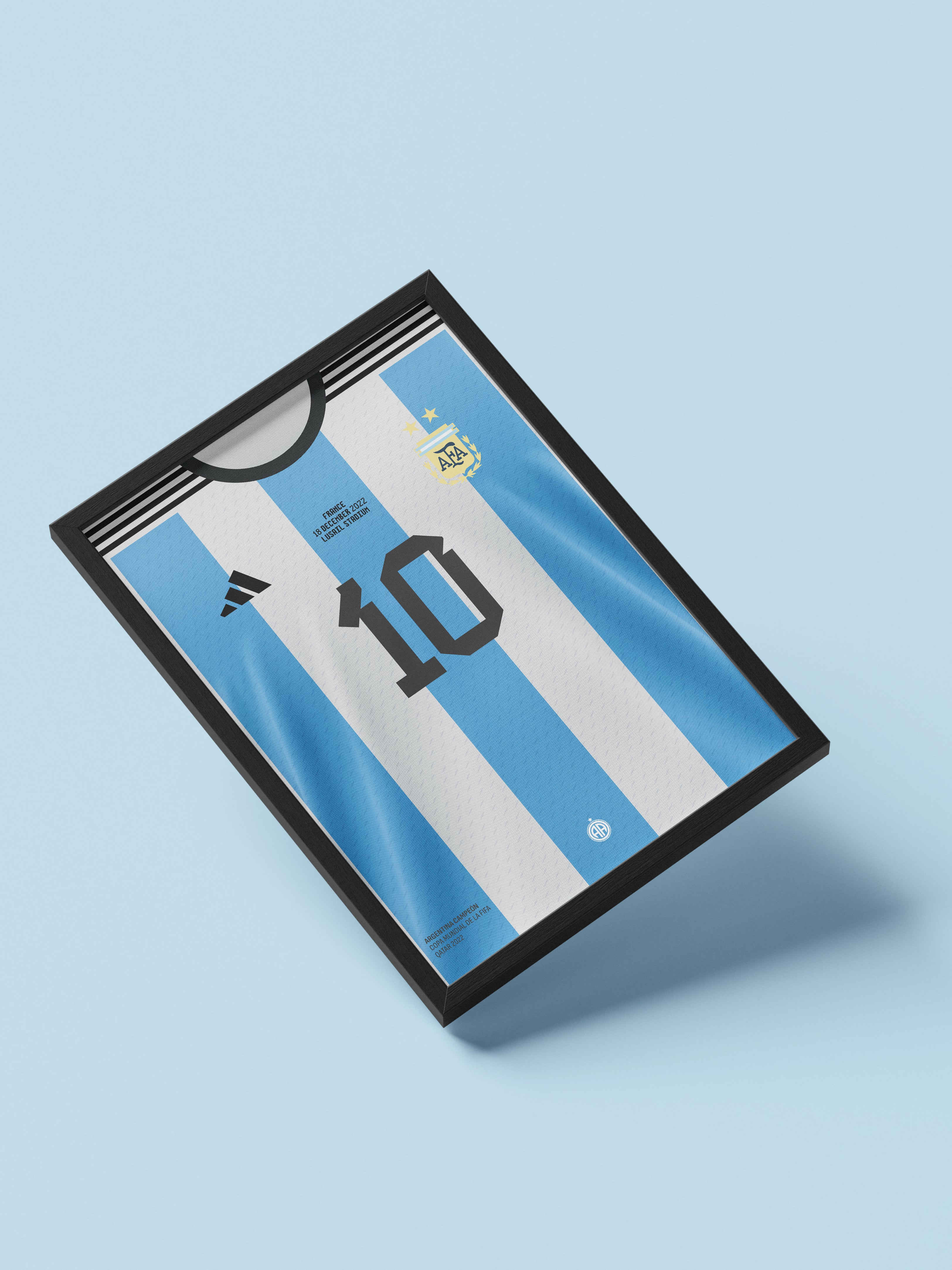 Cuadro Argentina 2022 camiseta campeón mundial Messi decoración futbolera