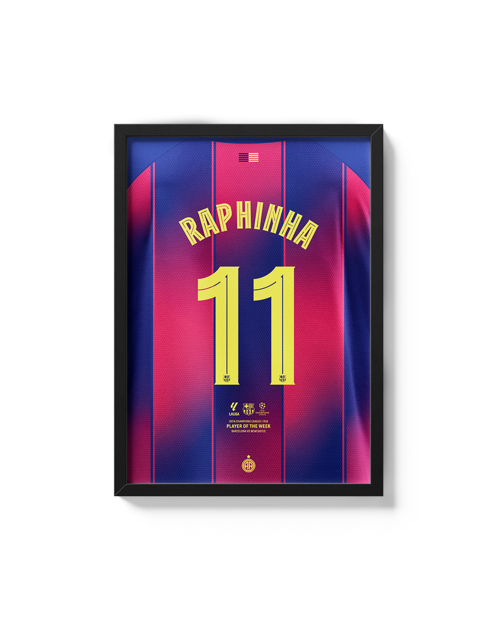 Cuadro Raphinha 11 FC Barcelona MVP Champions League decoración fútbol