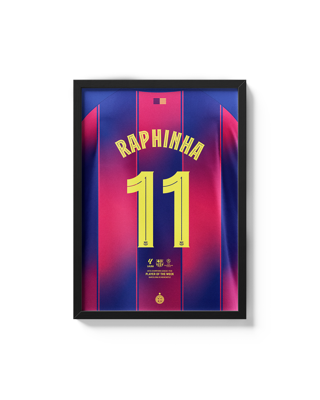 Cuadro Raphinha 11 FC Barcelona MVP Champions League decoración fútbol